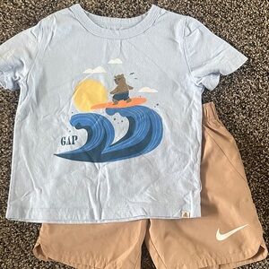 GAP Light Blue Surf Bear Tee with Tan Shorts